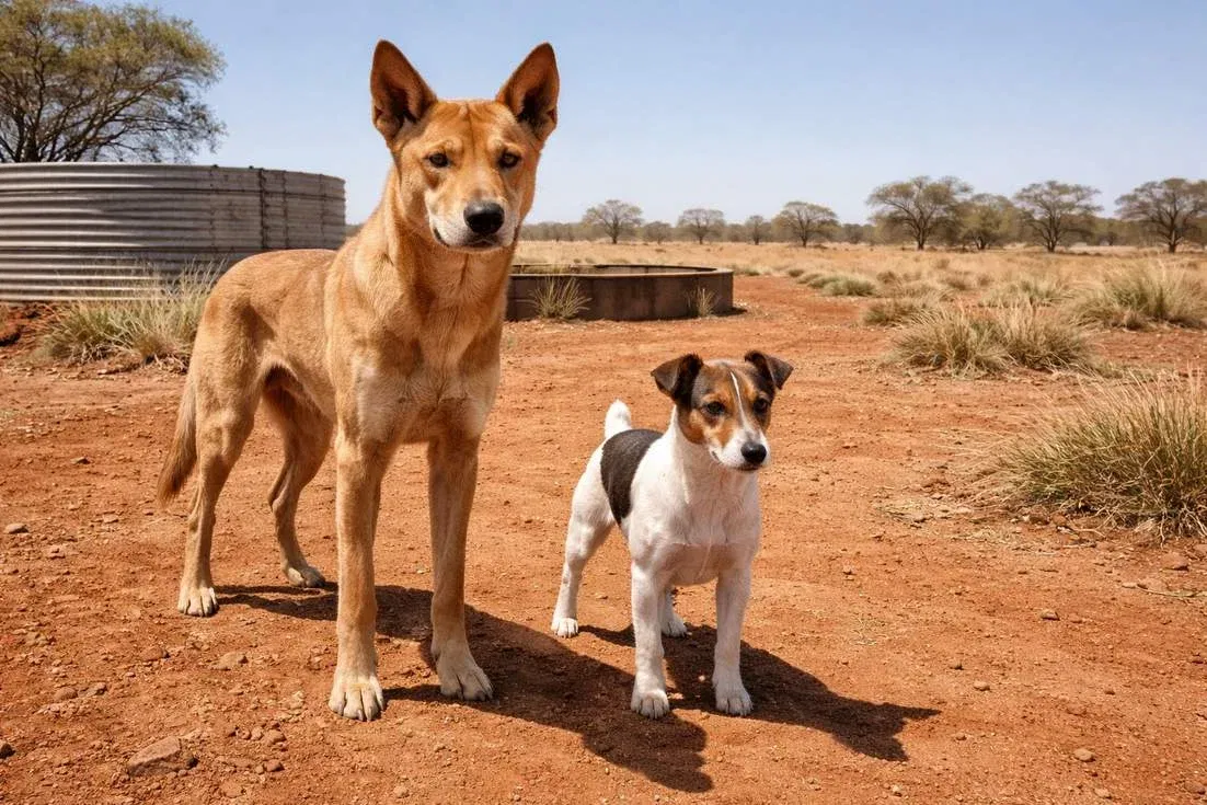 dingo-and-fox-terrier-standing Dingo And Fox Terrier Standing