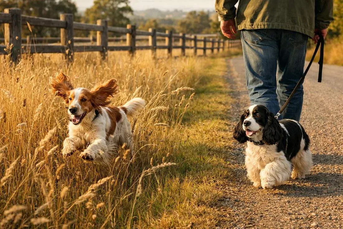 english-cocker-spaniel-and-american-cocker-spaniel-with-owner English Cocker Spaniel And American Cocker Spaniel With Owner