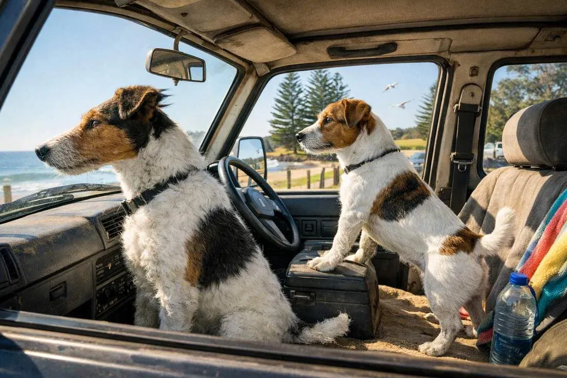 fox-terrier-and-jack-russell-in-car Fox Terrier And Jack Russell In Car