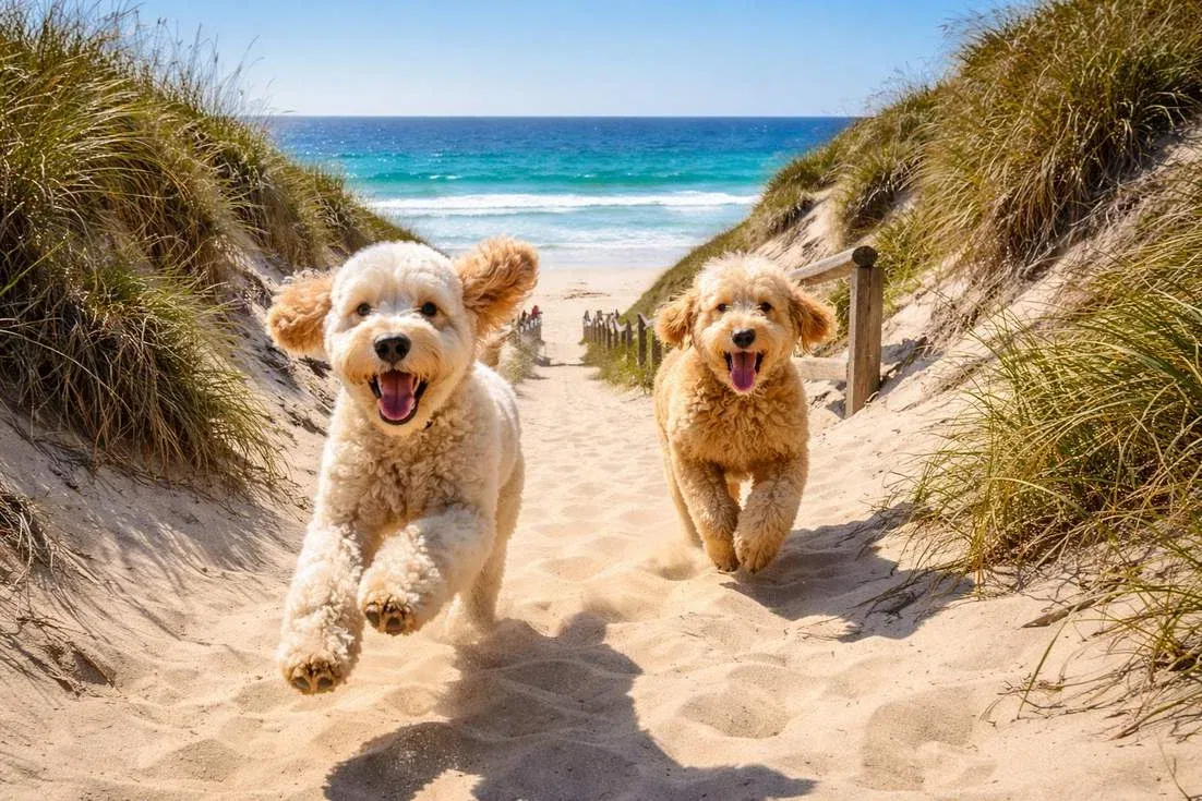 groodle-and-goldendoodle-running Groodle And Goldendoodle Running