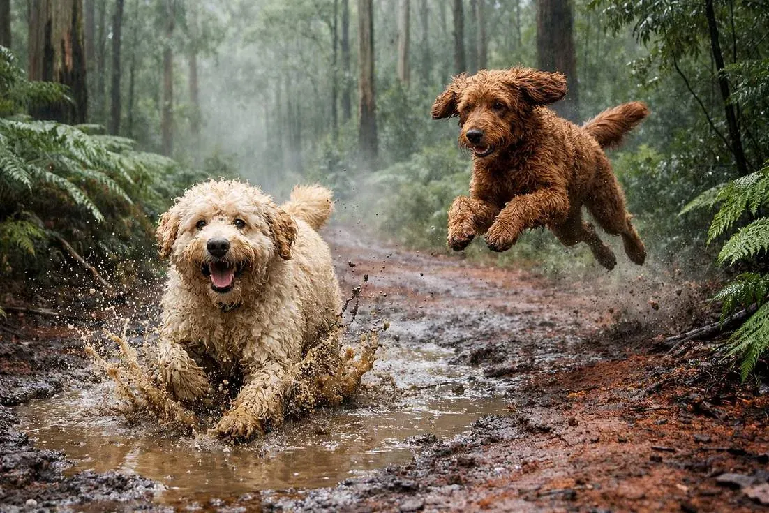 groodle-and-labradoodle-playing Groodle And Labradoodle Playing