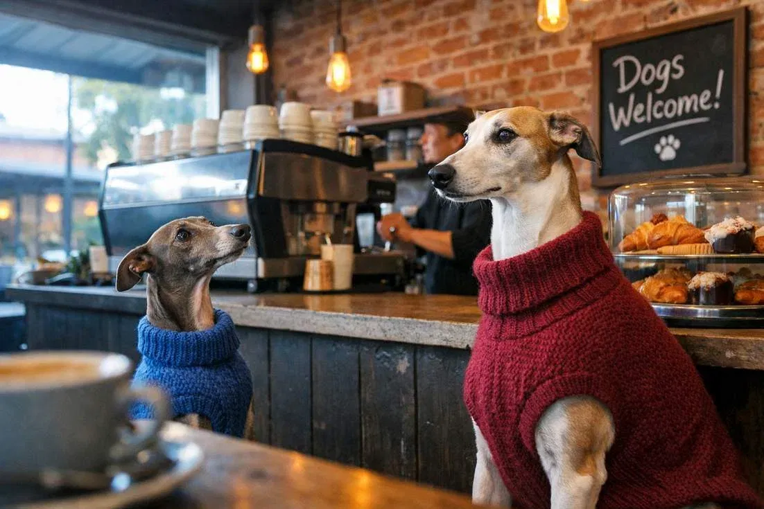 Italian Greyhound With Whippet At Cafe