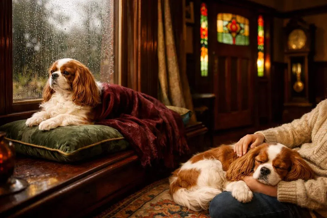 king-charles-spaniel-and-cavalier-at-lounge King Charles Spaniel And Cavalier At Lounge