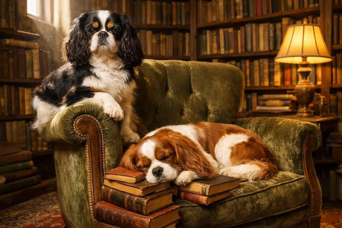 king-charles-spaniel-and-cavalier-on-sofa King Charles Spaniel And Cavalier On Sofa