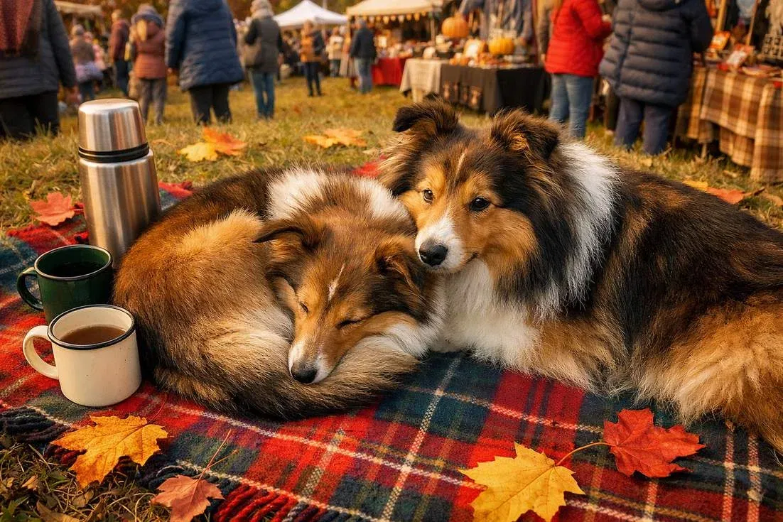 Miniature Collie And Sheltie At Park