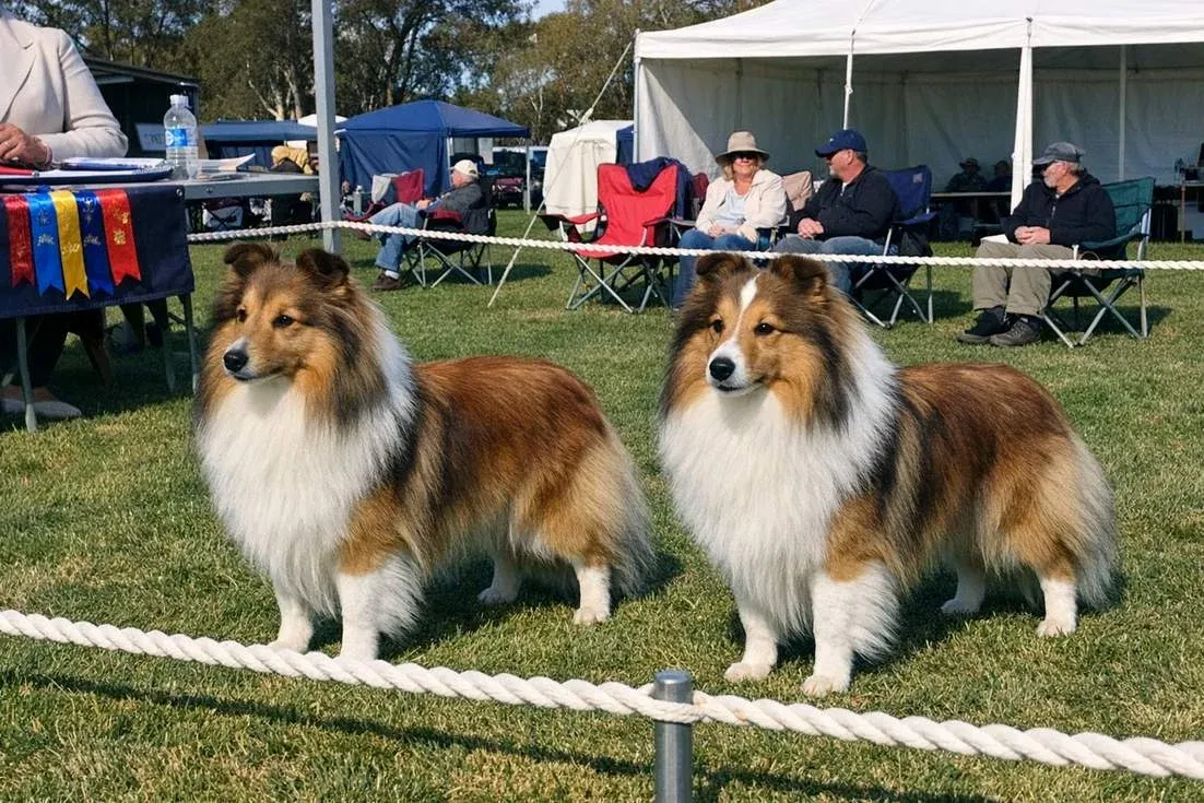 Miniature Collie And Sheltie Standing