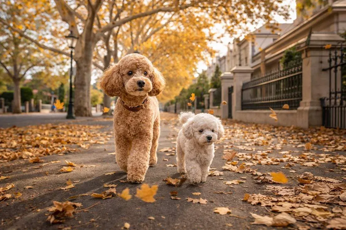 miniature-poodle-and-toy-poodle-walking Miniature Poodle And Toy Poodle Walking