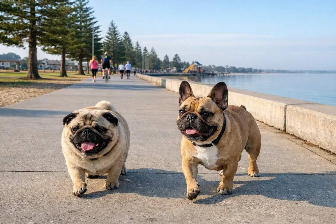 pug-and-french-bulldog-walking Pug And French Bulldog Walking