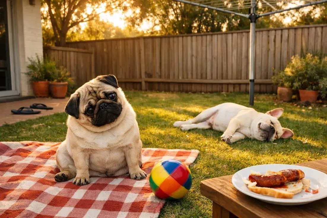 pug-with-french-bulldog-at-backyard Pug With French Bulldog At Backyard