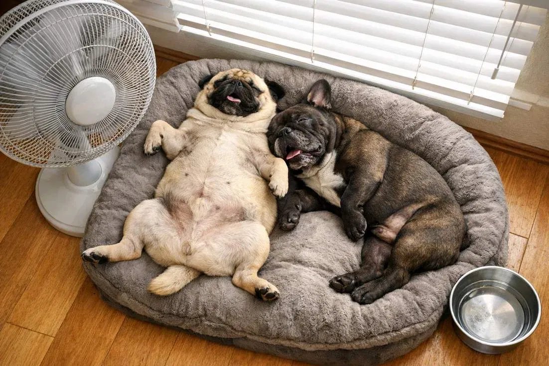 pug-with-french-bulldog-on-dog-bed Pug With French Bulldog On Dog Bed
