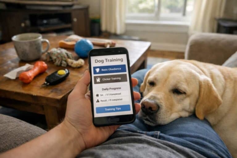 Person Browsing A Dog Training App On Their Phone