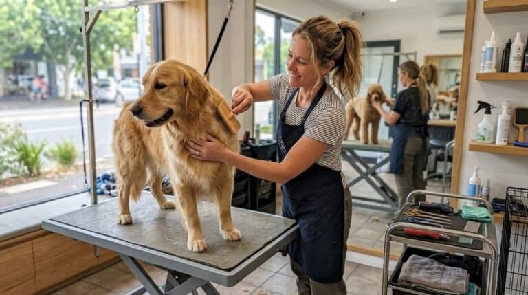 What Is Dog Grooming? A Beginner's Overview 1 Dog Groomer Brushing Dog