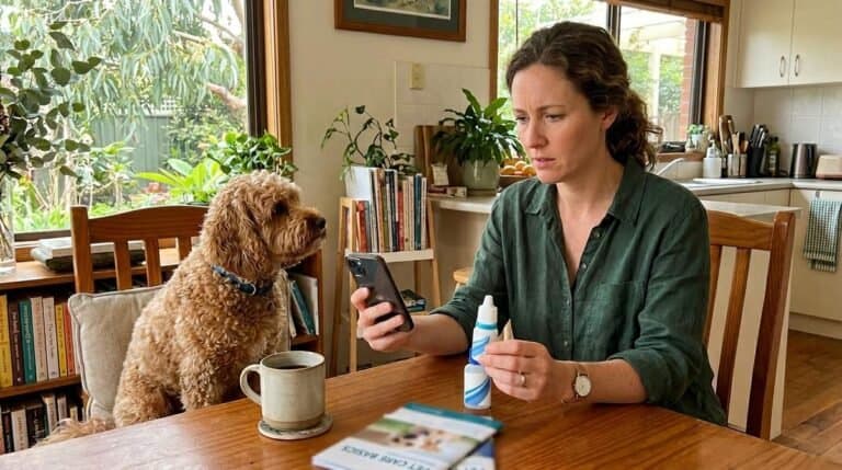 Dog Owner Comparing Browsing On Mobile