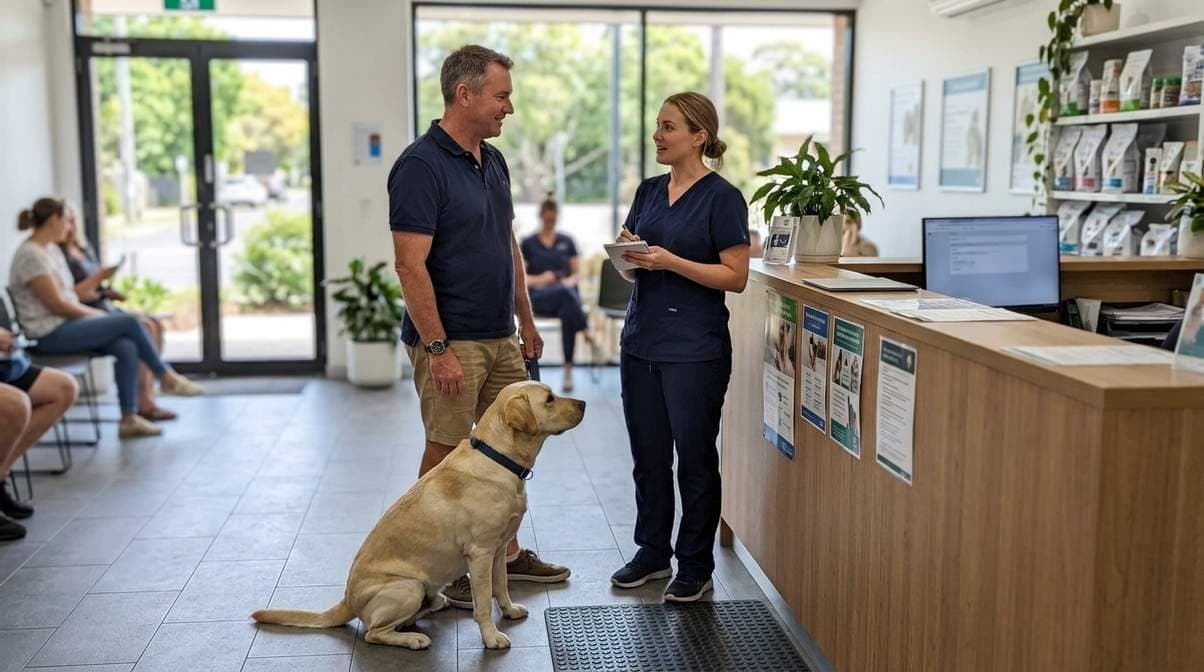 Dog Owner Speaking With Veterinarian