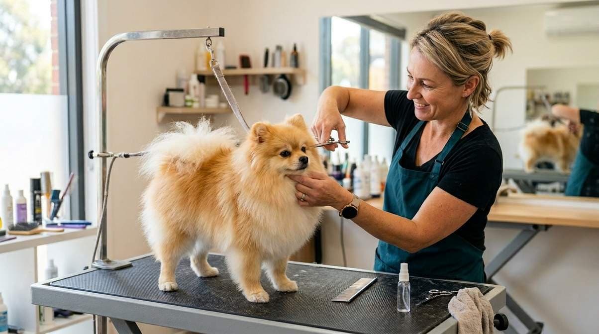 Groomer Trimming Pomeranian Dog Hair