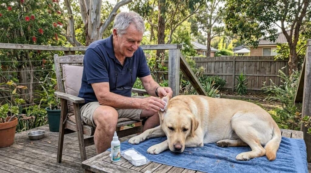 Man Cleaning Dog Ear