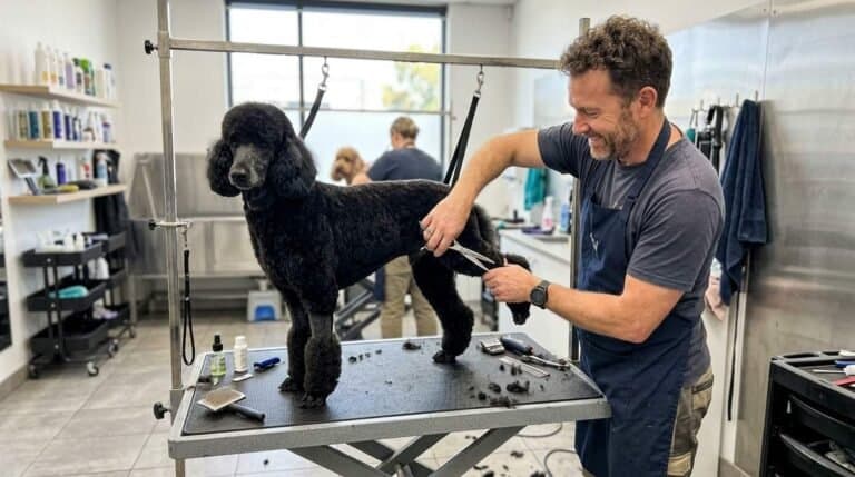 Man Grooming Standard Poodle