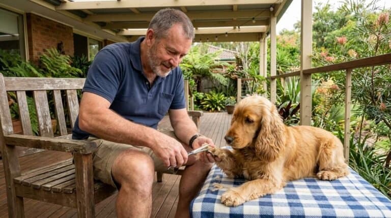 Man Trimming Dog Paws