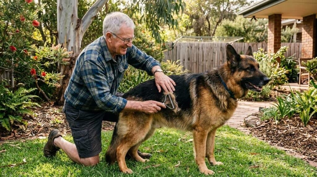 Home 2 Owner Brushing German Shepherd