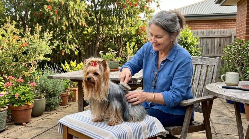 Home 2 Owner Brushing Yorkshire Terrier