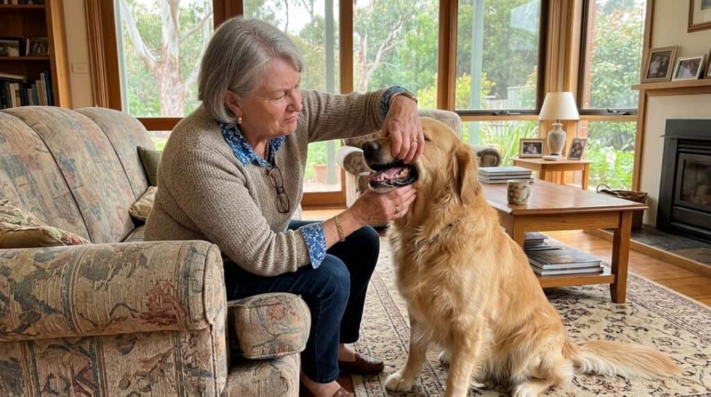 Owner Checking Dogs Mouth