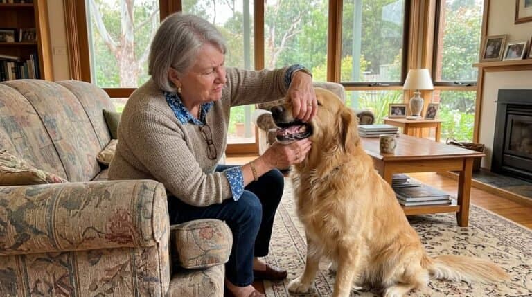 Owner Checking Dogs Mouth