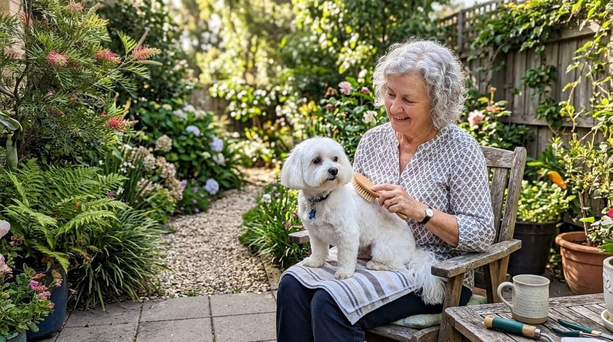Owner Grooming Her Maltese Dog