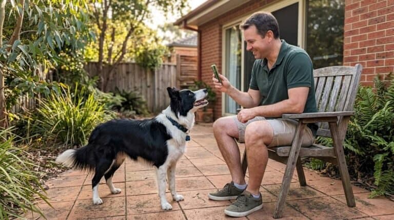 Owner Holding Chew In Front Of Dog