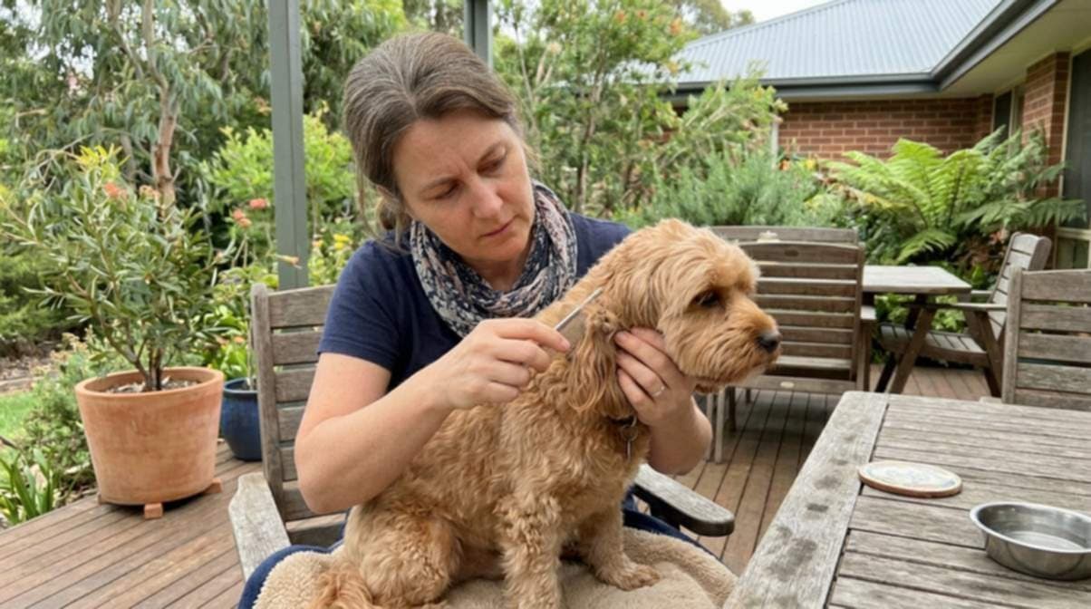 Woman Brushing Dogs Fur