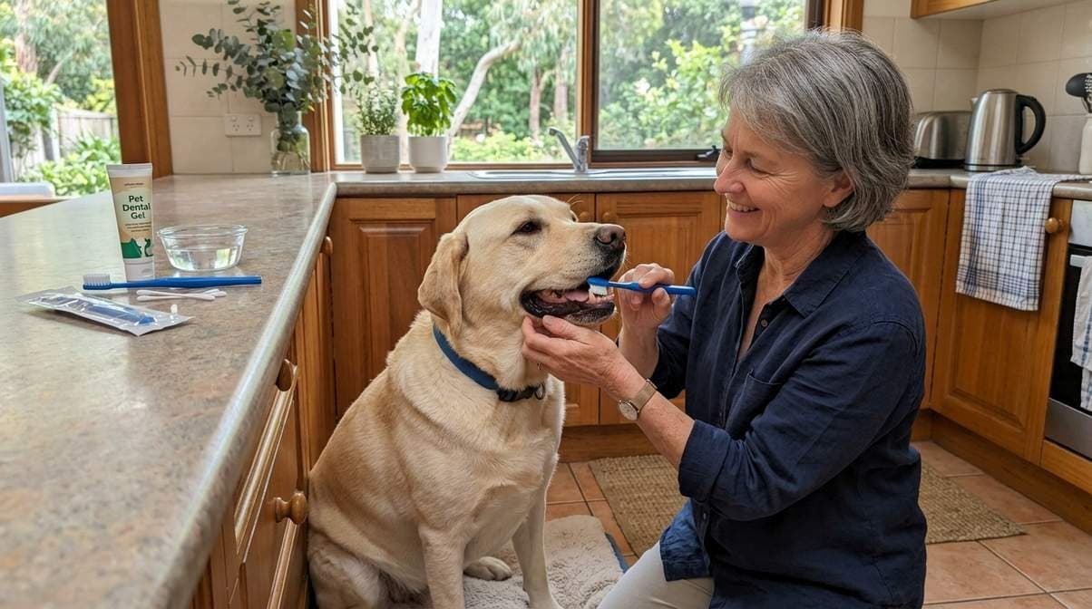 Woman Brushing Her Dog Teeth