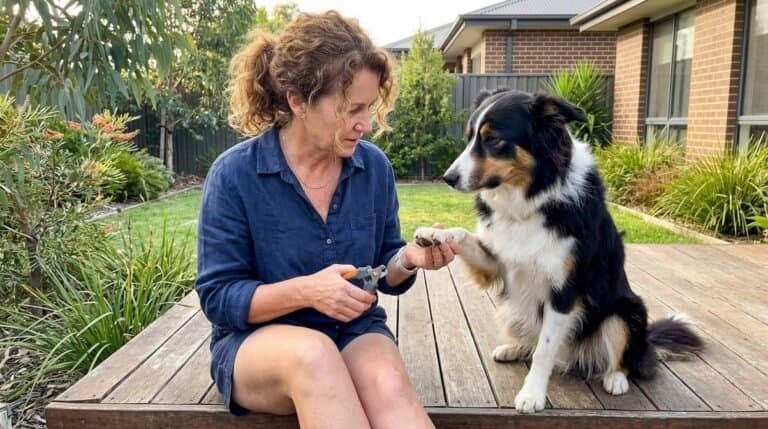 Woman Checking Dog Nails