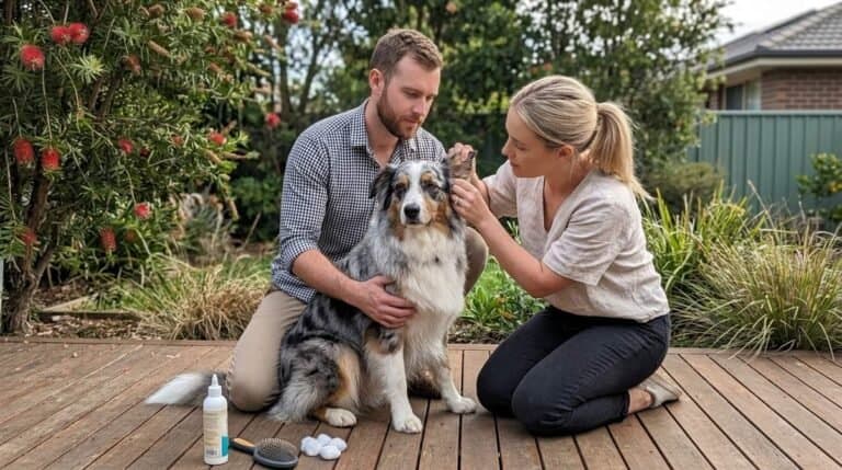 Woman Checking Her Dog Ear
