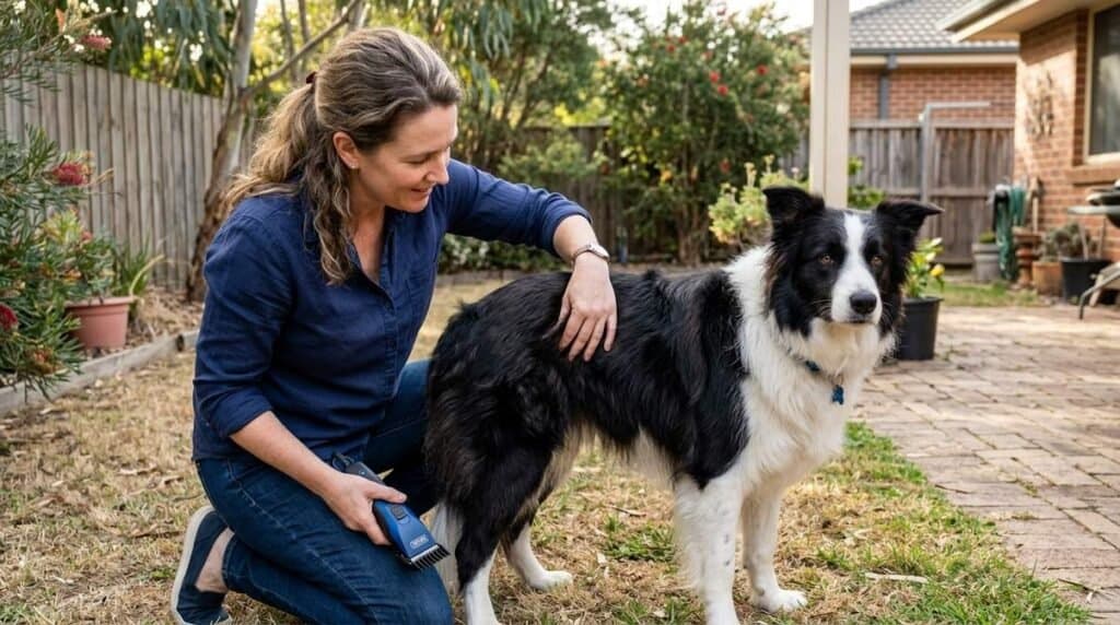 Woman Examining Border Collie Coat