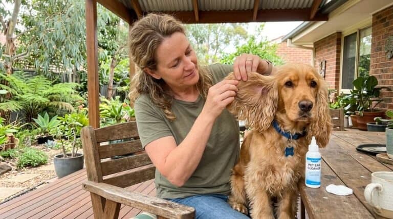 Woman Examining Her Dog Ear