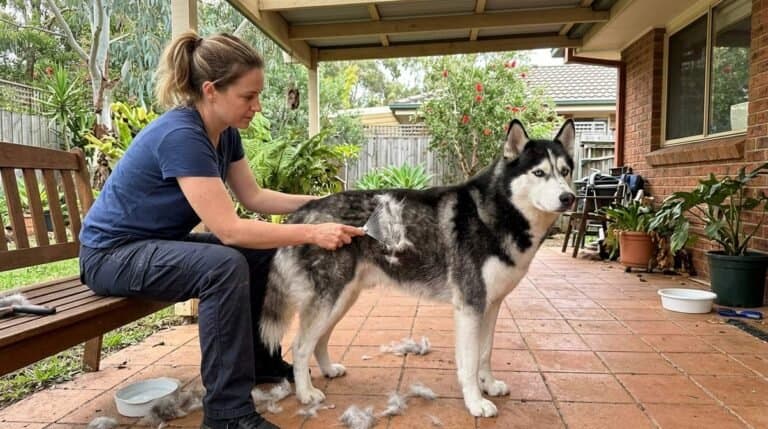 Husky Grooming: Managing the Double Coat 1 Woman Grooming Siberian Husky