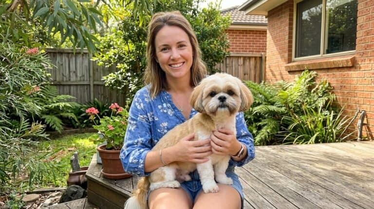 Woman Holding Shih Tzu Dog