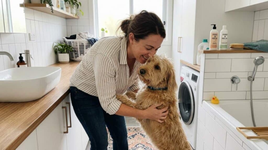 Home 1 Woman Smelling With Dog