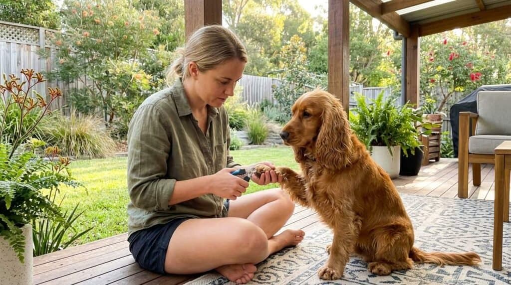 Home 2 Woman Trimming Dog Nails