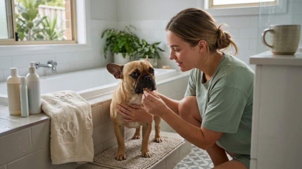 Women Grooming Dog
