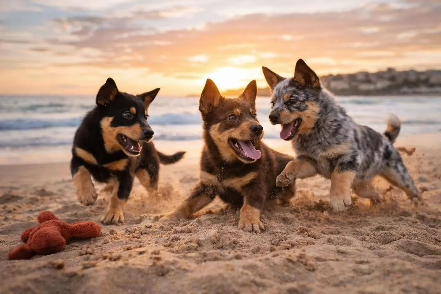 Australian Kelpie exercise session with playful Kelpie puppies Australian Kelpie exercise session with playful Kelpie puppies