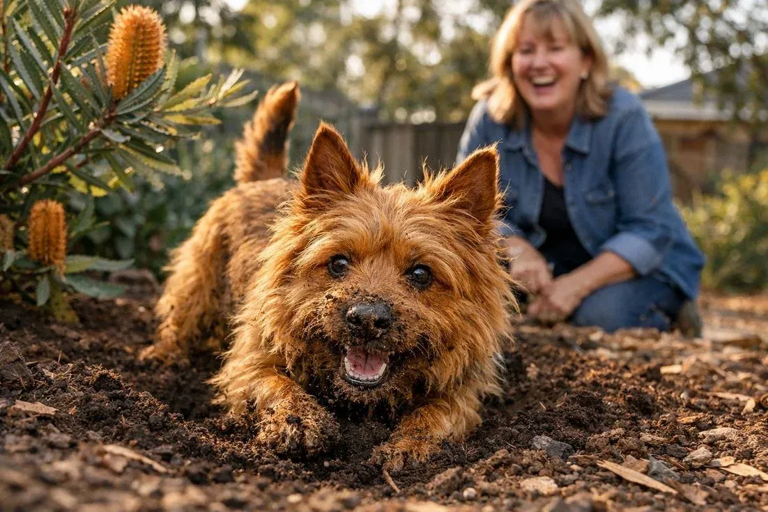Australian Terrier Red Coat Digging Showing Playful Terrier Spirit