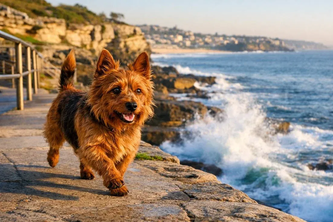 Australian Terrier Red Coat Walking Bondi Coastal Trail Sydney
