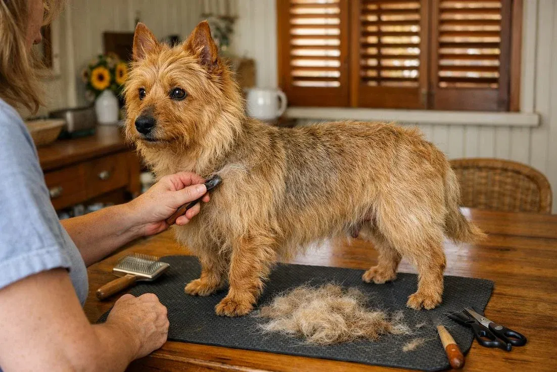 Australian Terrier Sandy Coat During Home Hand Stripping Grooming