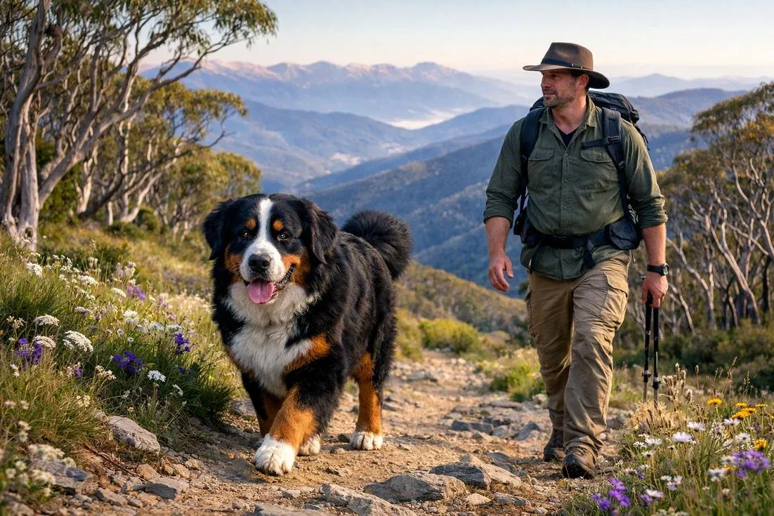 Bernese Mountain Dog Hiking Australian Alpine Trail Mount Buller