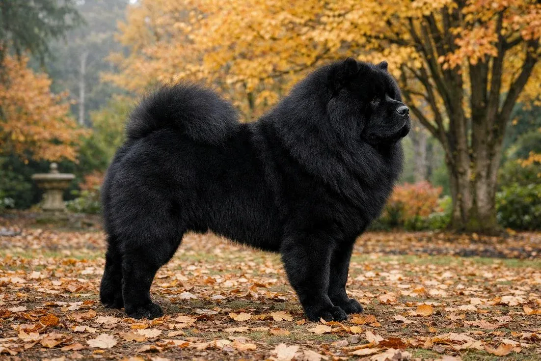 Chow Chow Black Coat Side Profile At Mount Macedon Autumn Gardens