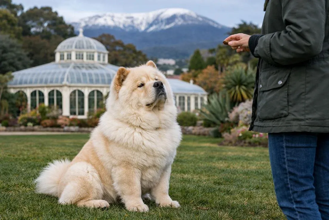 Chow Chow Cream Coat In Thoughtful Sit At Hobart Botanical Gardens