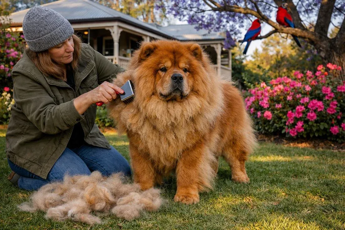 Chow Chow Red Coat Outdoor Brushing Session In Toowoomba Garden