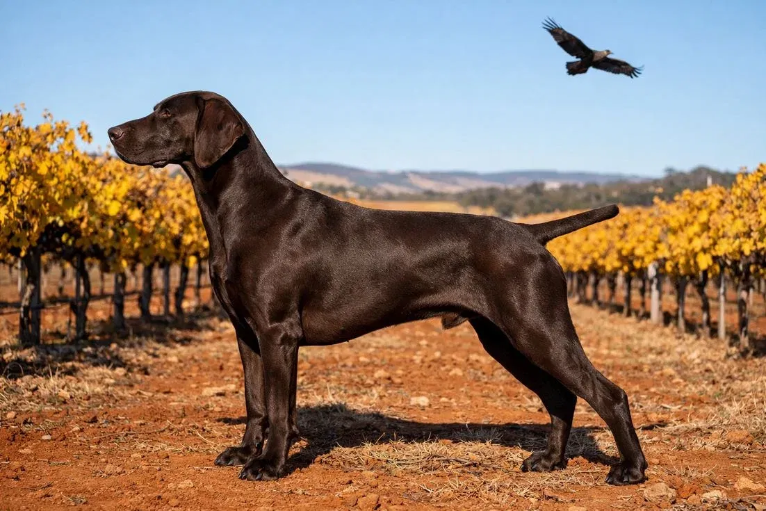 German Shorthaired Pointer Liver Coat Side Profile Barossa Valley Vineyard