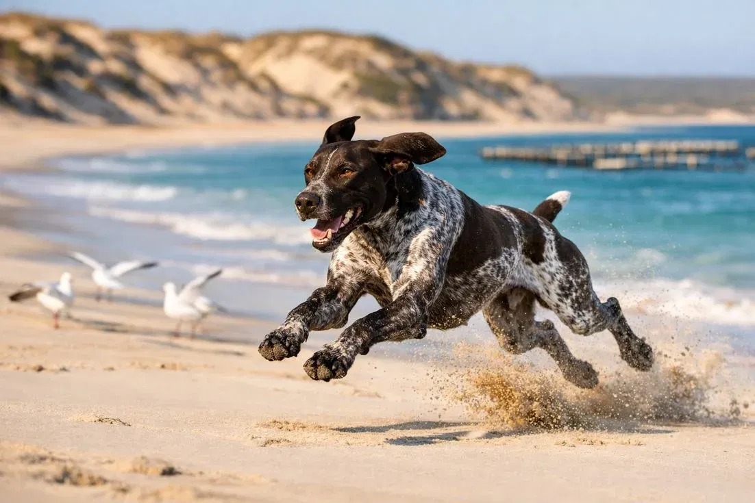 German Shorthaired Pointer Liver Roan Sprinting Coffin Bay Beach Action