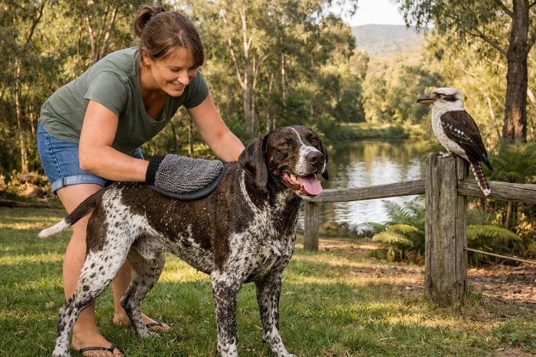 German Shorthaired Pointer Liver White Coat Drying After Swim Yarra Valley